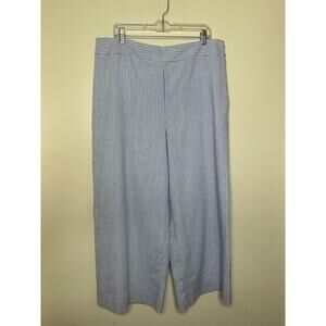 Talbots Size 16 Blue White Nautical Stripe Wide Leg Pants Linen Blend High Rise